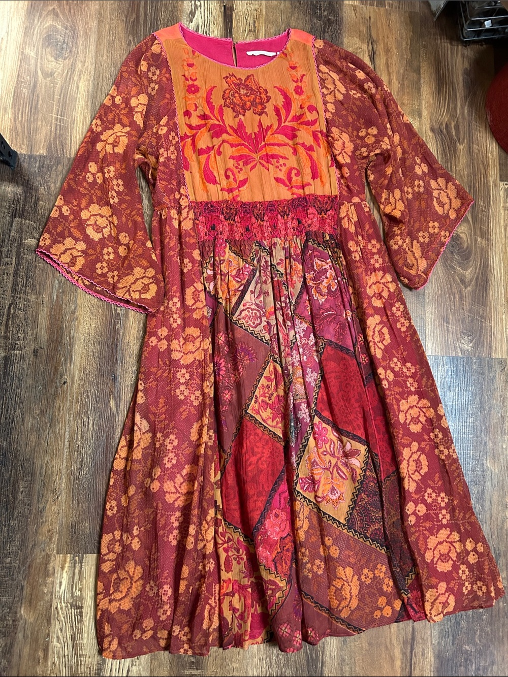 Soft Surroundings Women’s Floral Patchwork Dress - Red & Orange